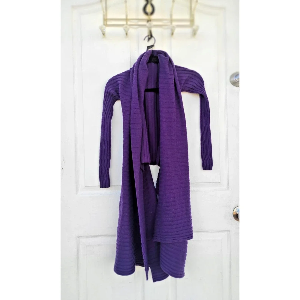 Designer Merino Wool Cashmere Sculpted Front-Drape Wrap Top - Picture 7 of 16